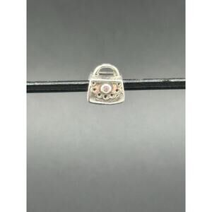 Vintage Pandora 790309PCZ Sterling Silver Handbag Bead Charm Pink CZ